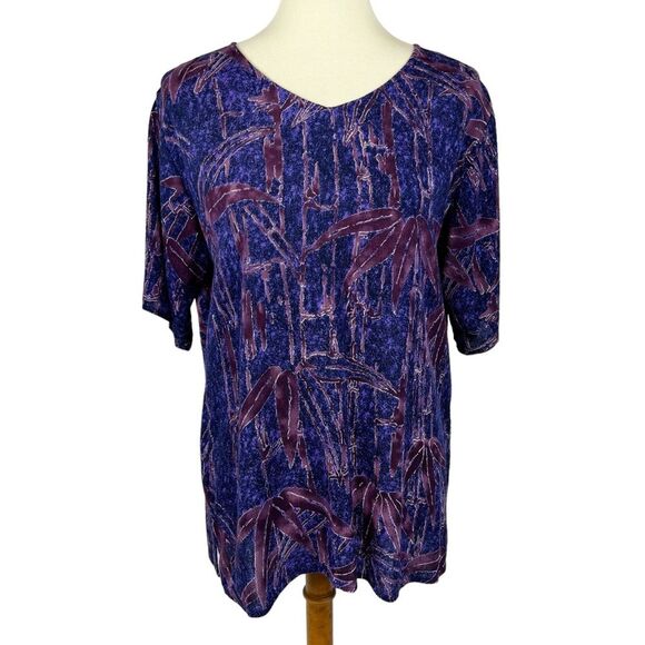 Hilo Hattie Purple Hawaiian Floral Print Short Sleeve Popover Top Women’s Small - Picture 1 of 10